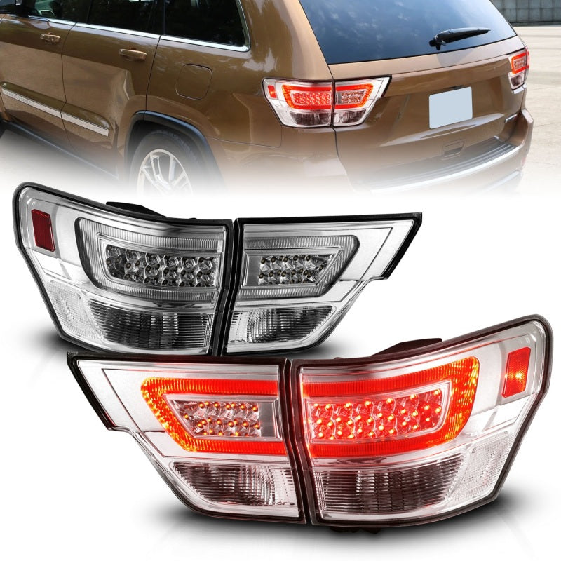 ANZO 11-13 Jeep Grand Cherokee LED Taillights w/ Lightbar Chrome Housing/Clear Lens 4pcs 311441