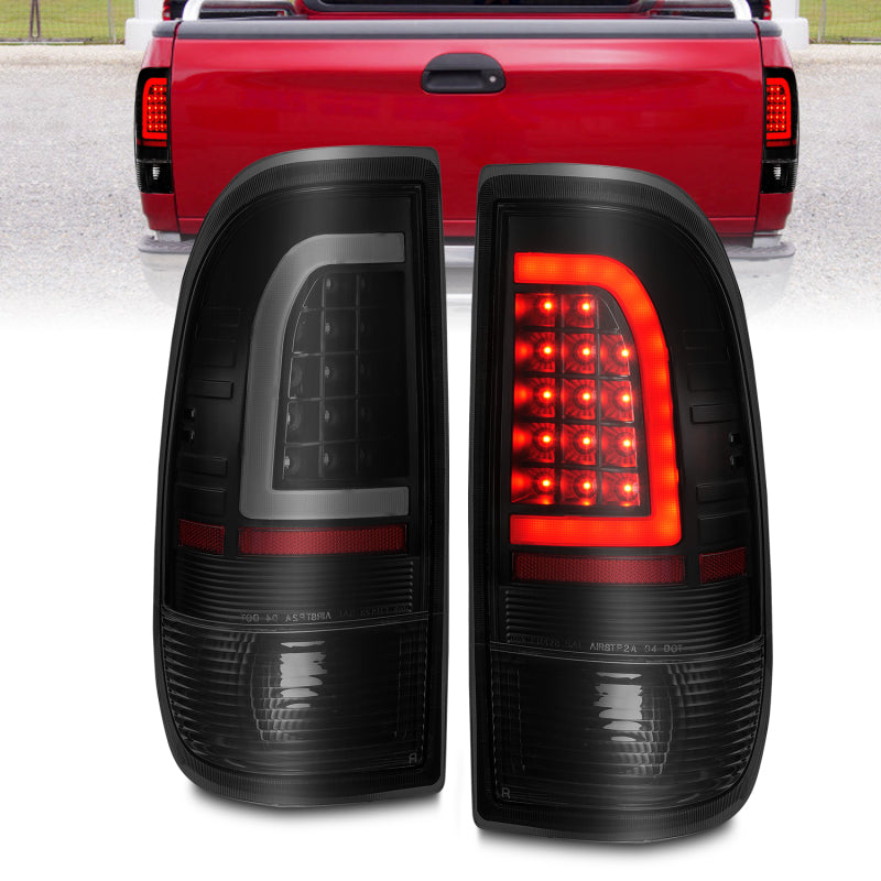 ANZO 1997-2003 Ford F-150 LED Tail Lights w/ Light Bar Black Housing Smoke Lens 311378