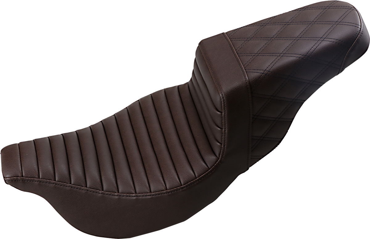 SADDLEMEN Step-Up Seat - Front Tuck-n-Roll/Rear Lattice Stitch - Brown - FL '08-'23 808-07B-176BR