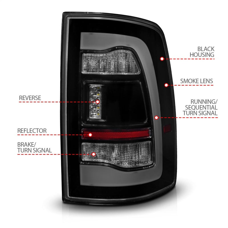 ANZO 09-18 Dodge Ram 1500 Sequential LED Taillights Smoke Black 311470