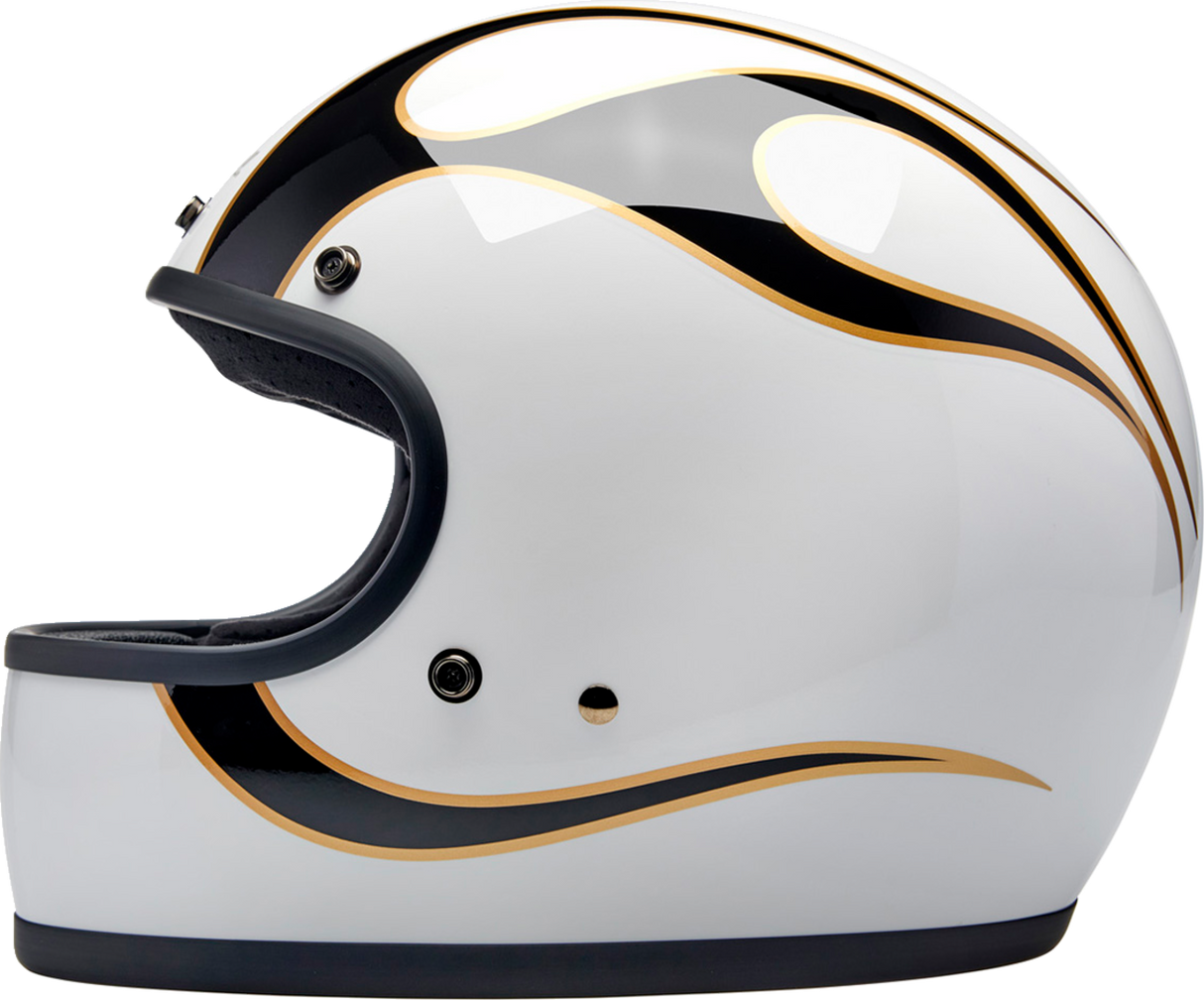 BILTWELL Gringo Helmet - Flames - White/Black - Small 1002-561-502