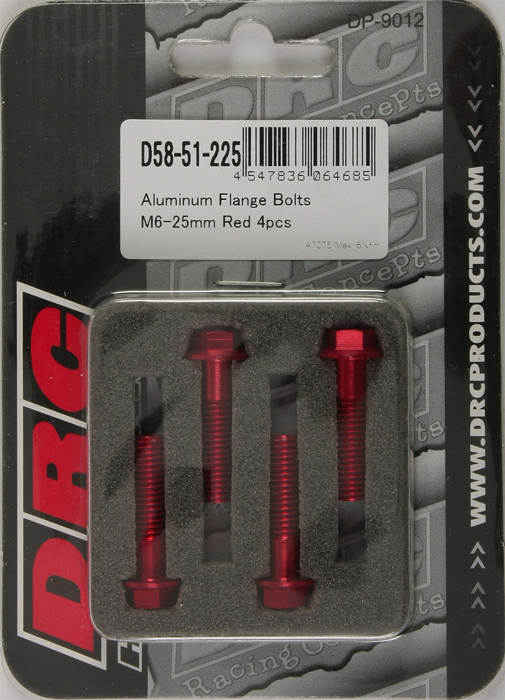 DRC Aluminum Flange Bolts Red M6x25mm 4/Pk D58-51-225