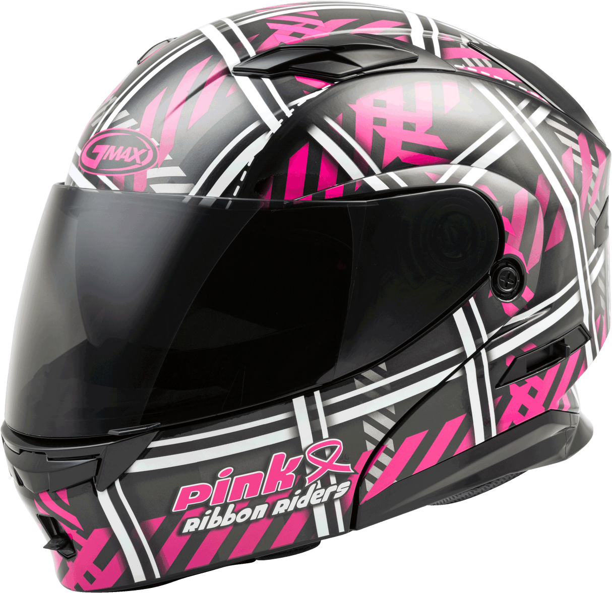 GMAX Md-01 Pink Ribbon Riders Helmet Black/Pink Lg G1012406-ECE