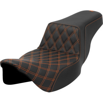 SADDLEMEN Step-Up Seat - Front Lattice Stitch - Orange Stitch - Extended Reach - FLH/FLT '08-'23 A808-07E-172ORA