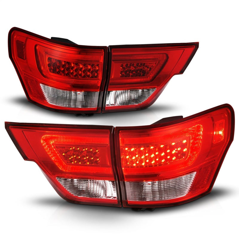 ANZO 11-13 Jeep Grand Cherokee LED Taillights w/ Lightbar Chrome Housing Red/Clear Lens 4pcs 311442