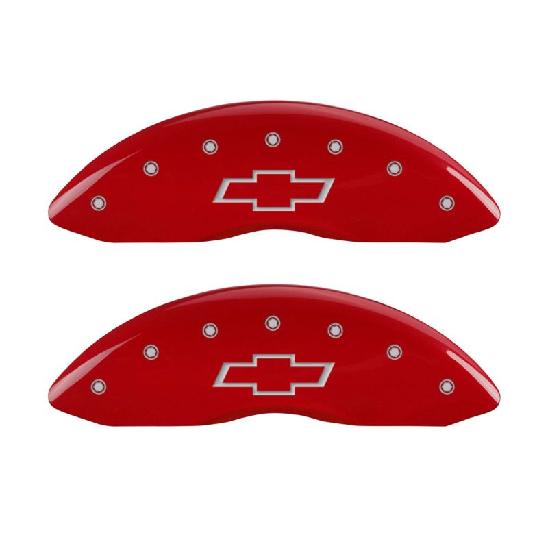 MGP 4 Caliper Covers Engraved Front & Rear Bowtie Red finish silver ch 14005SBOWRD