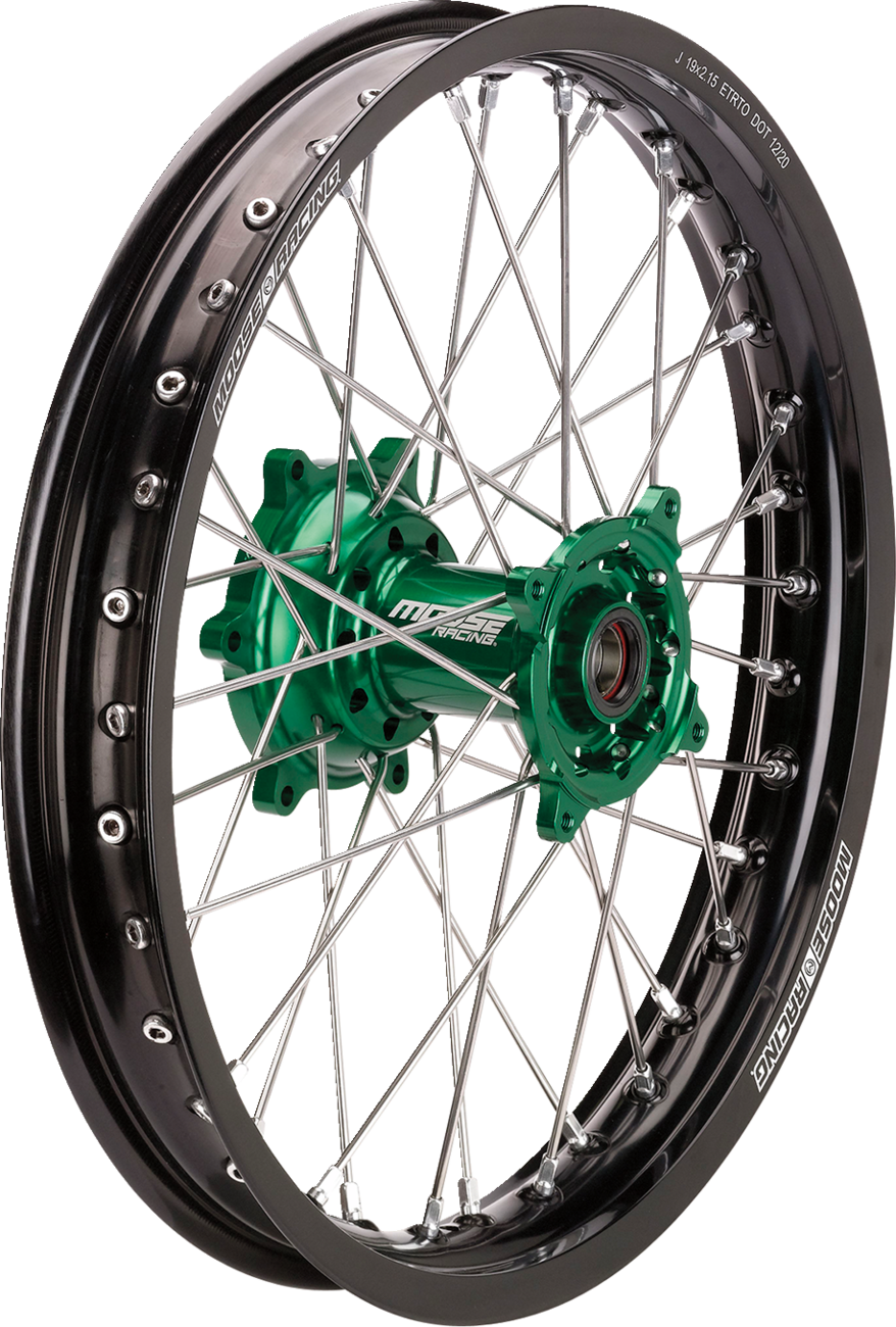 MOOSE RACING Wheel Assembly - SX-1 - Complete - Rear - Black Wheel/Green Hub - 19x2.15 - Kawasaki KR-21519-BKGN