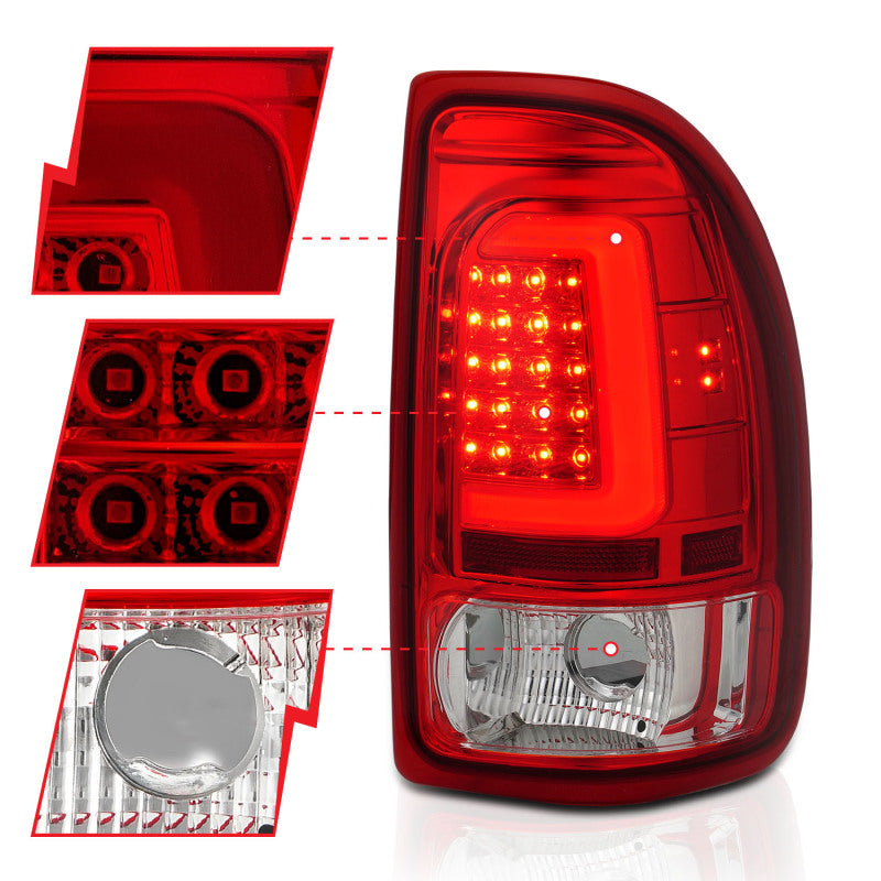 ANZO 1997-2004 Dodge Dakota LED Taillights Chrome Housing Red Lens Pair 311349