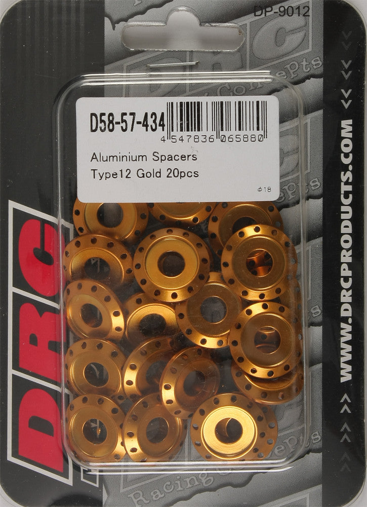 DRC Aluminum Spacers Type 12 Gold M6x12mm 20/Pk D58-57-434