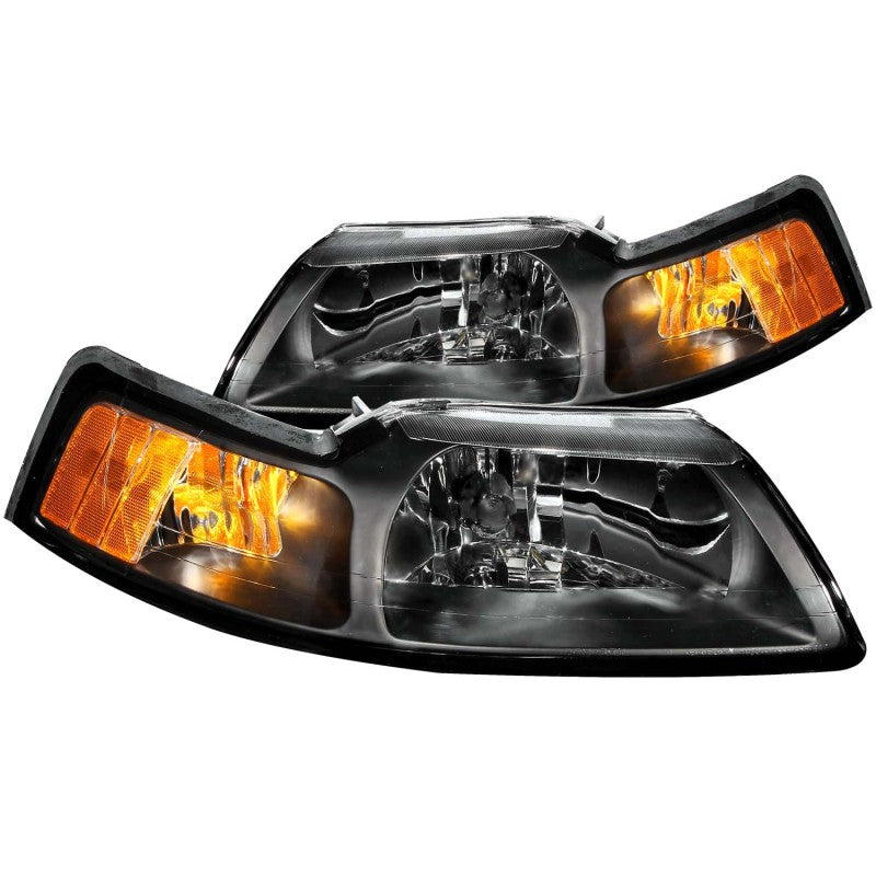 ANZO 1999-2004 Ford Mustang Crystal Headlights Black 121040