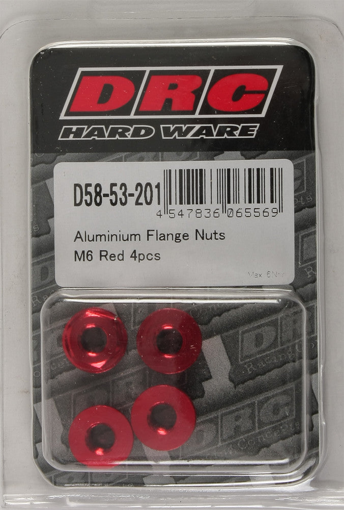 DRC Aluminum Flange Nuts Red M6x12mm 4/Pk D58-53-201