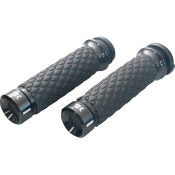 KHROME WERKS Grips - Klassic - Custom Contour - Diamond - Black 500300