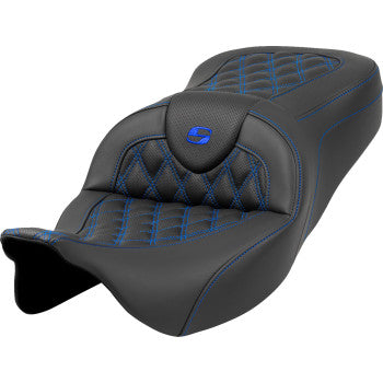 SADDLEMEN Roadsofa™ Seat - Lattice Stitch - Blue Stitch - without Backrest - FLH/FLT '08-'23 A808-07B-182BLU