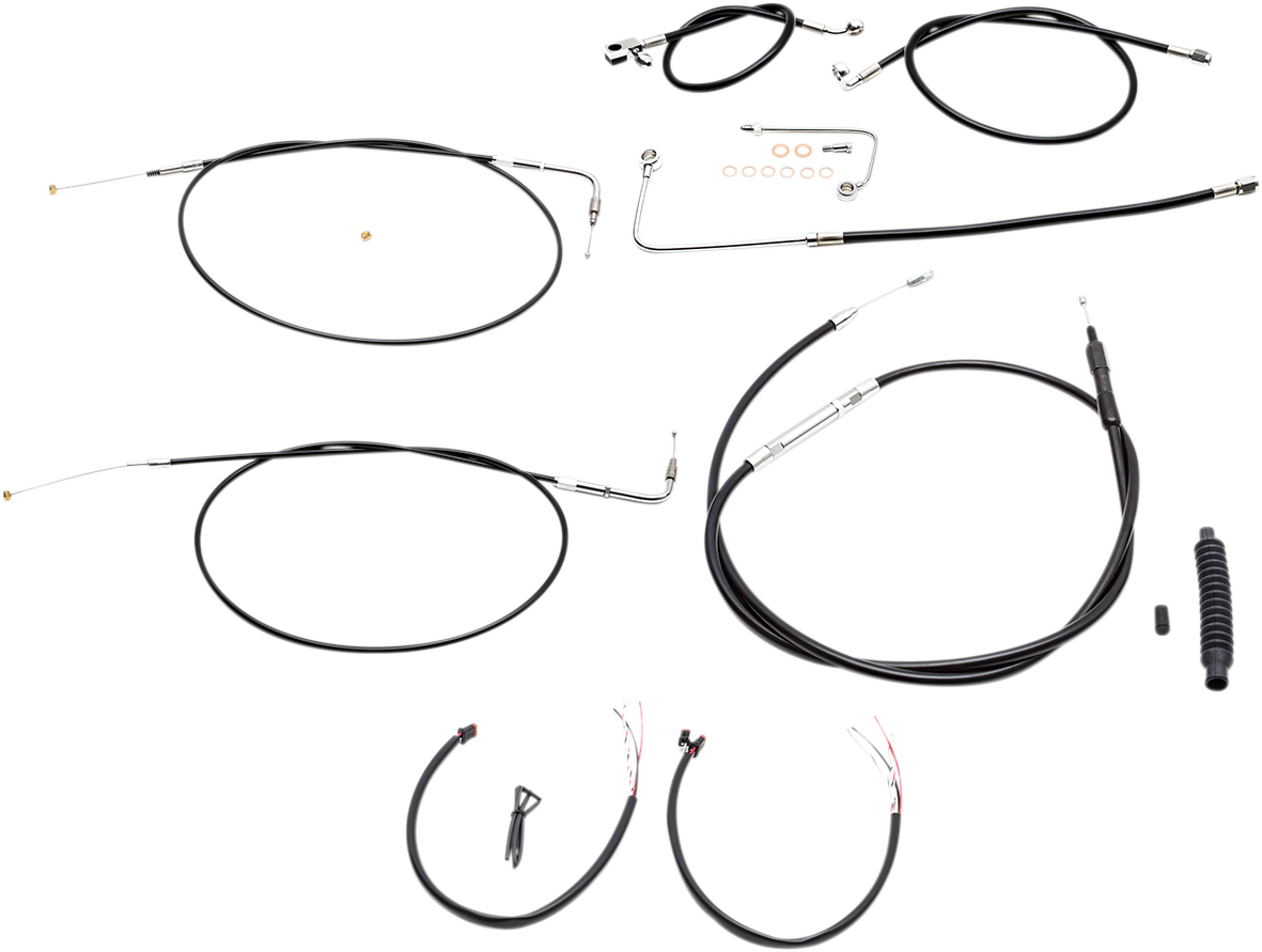 LA CHOPPERS Handlebar Cable/Brake Line Kit - Complete - 15" - 17" Ape Hanger Handlebars - Black Vinyl LA-8151KT2A-16B