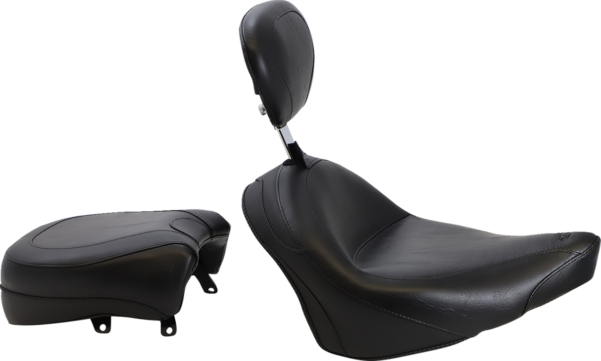 MUSTANG Seat - Vintage - Wide - Touring - With Driver Backrest - Two-Piece - Smooth - Black - Vegas 79381