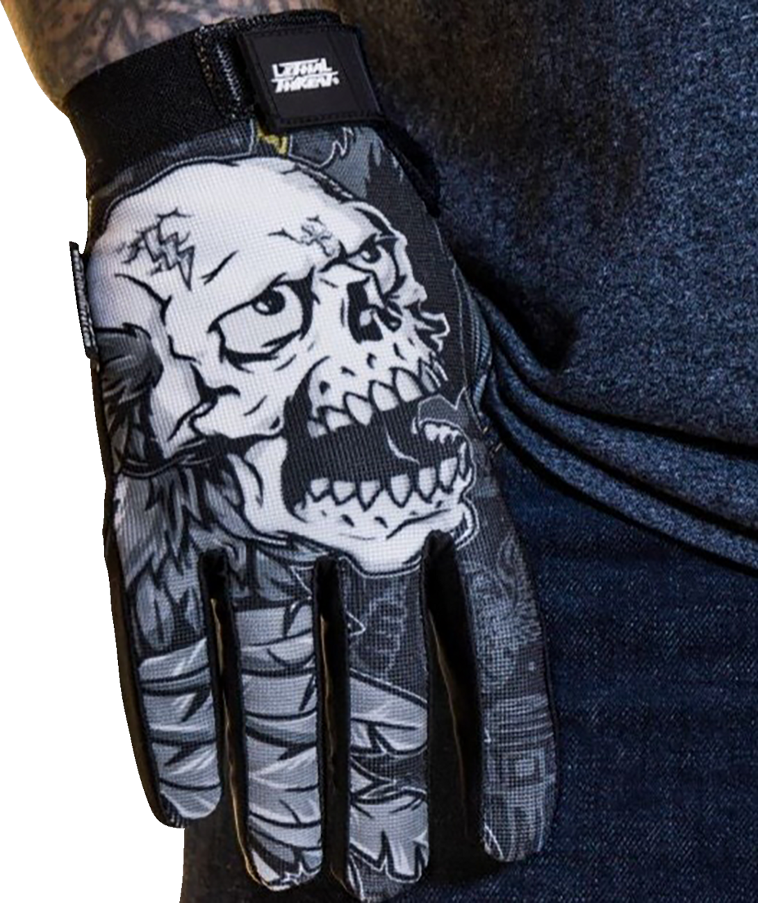 LETHAL THREAT Good N Evil Skulls Gloves - Black - Large GL15021L