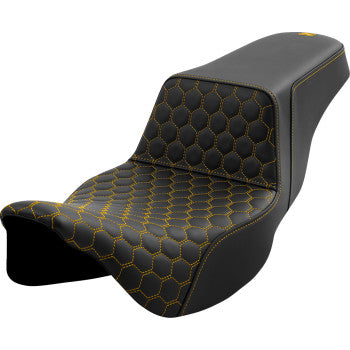 SADDLEMEN Step-Up Seat - Honeycomb - Extended Reach - Gold Stitching - FL '08-'23 A808-07B-178GOL