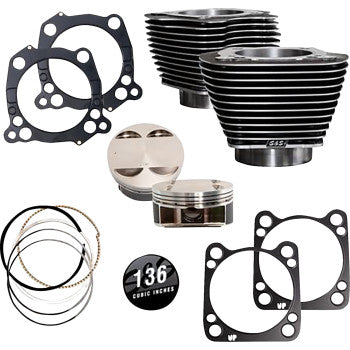 S&S CYCLE 136 " Big Bore Cylinder Kit -Black Granite/ Highlighted Fins - M8 910-0850