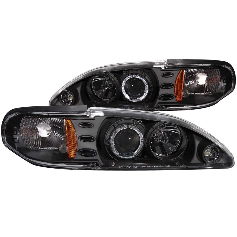 ANZO 1994-1998 Ford Mustang Projector Headlights w/ Halo Black 1pc 121038