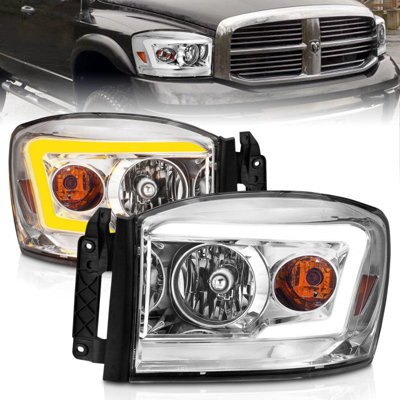 Anzo 06-09 Dodge RAM 1500/2500/3500 Headlights Chrome Housing/Clear Lens (w/Switchback Light Bars) 111527