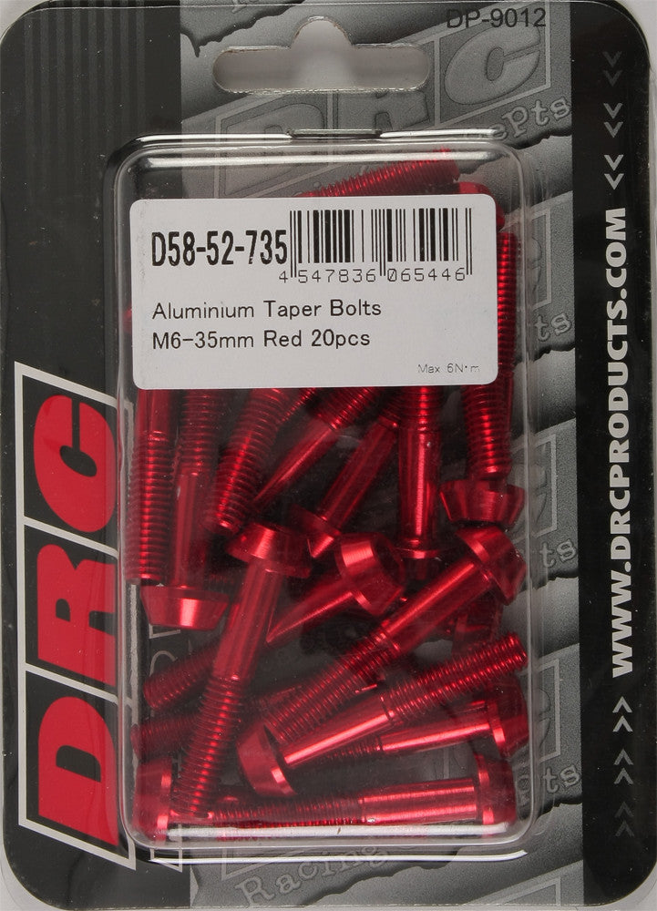 DRC Aluminum Taper Bolts Red M6x35mm 20/Pk D58-52-735