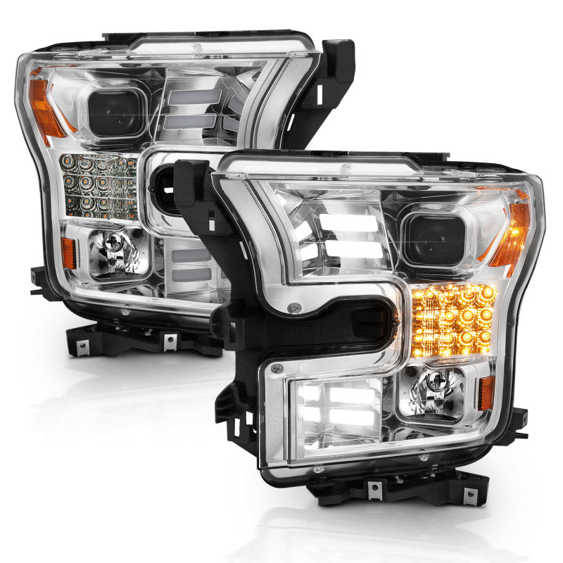 ANZO 15-17 Ford F-150 Proj Headlights w/ Plank Style Design Chrome w/ Amber Sequential Turn Signal 111409