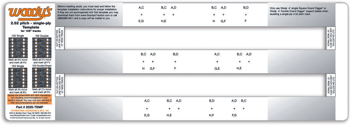 WOODYS Studding Template 2.52" Pitch Single Ply 252S-TEMP