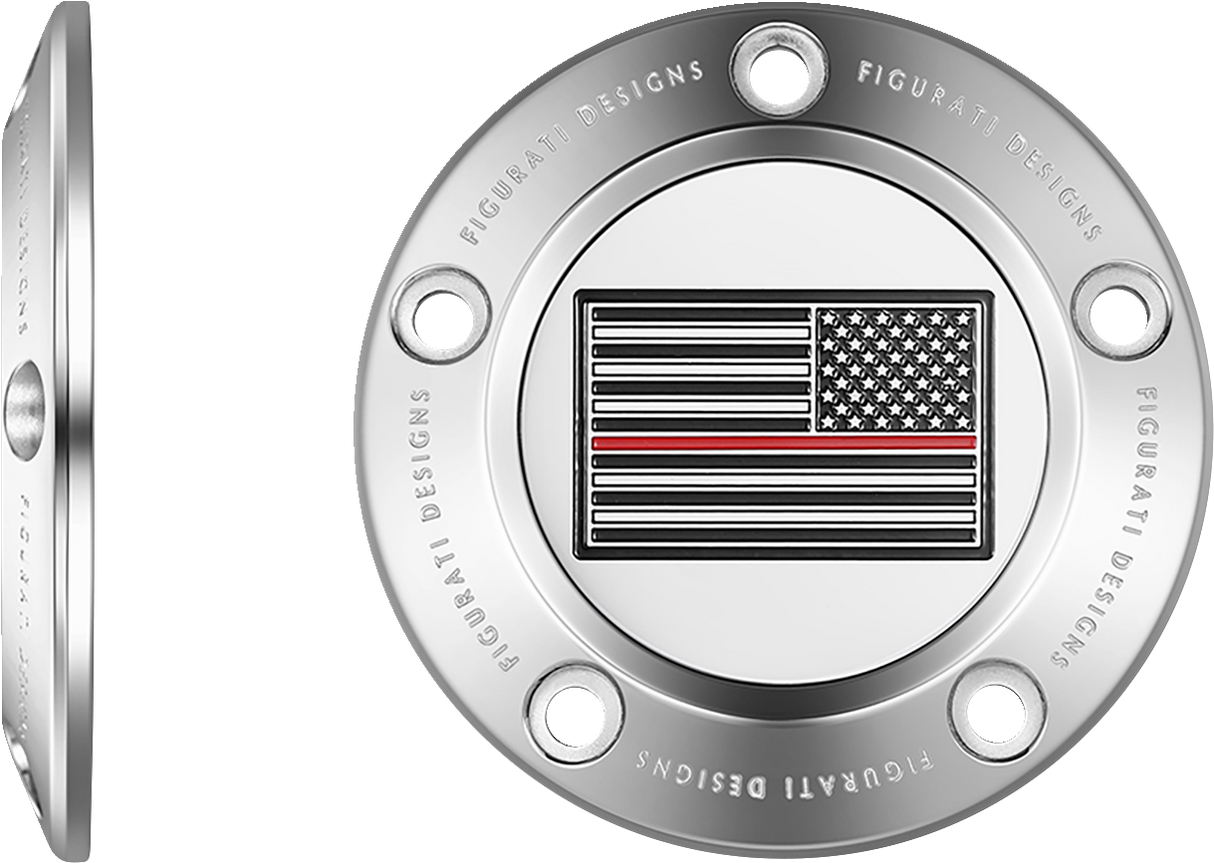 FIGURATI DESIGNS Timing Cover - 5 Hole - American - Red Line - Stainless Steel FD73-TC-5H-SS