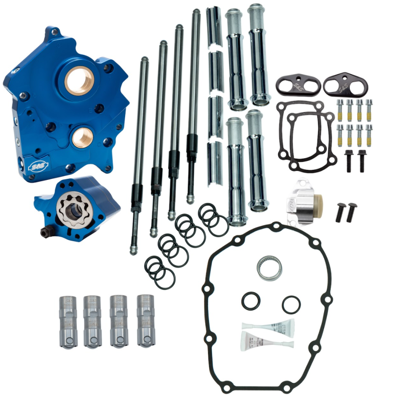 S&S Cycle 2017+ M8 Oil Cooled Cam Chest Kit w/o Cam - Chrome Pushrod Tubes & Chain Tensioner 310-1263