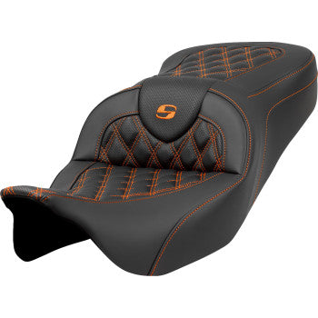 SADDLEMEN Roadsofa™ Seat - Lattice Stitch - Orange Stitch - without Backrest - FLH/FLT '08-'23 A808-07B-182ORA