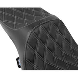 DRAG SPECIALTIES Predator III Seat - Extended Reach - Double Diamnd - Silver Stitching - FLH/FLT '08-'24 0801-1924