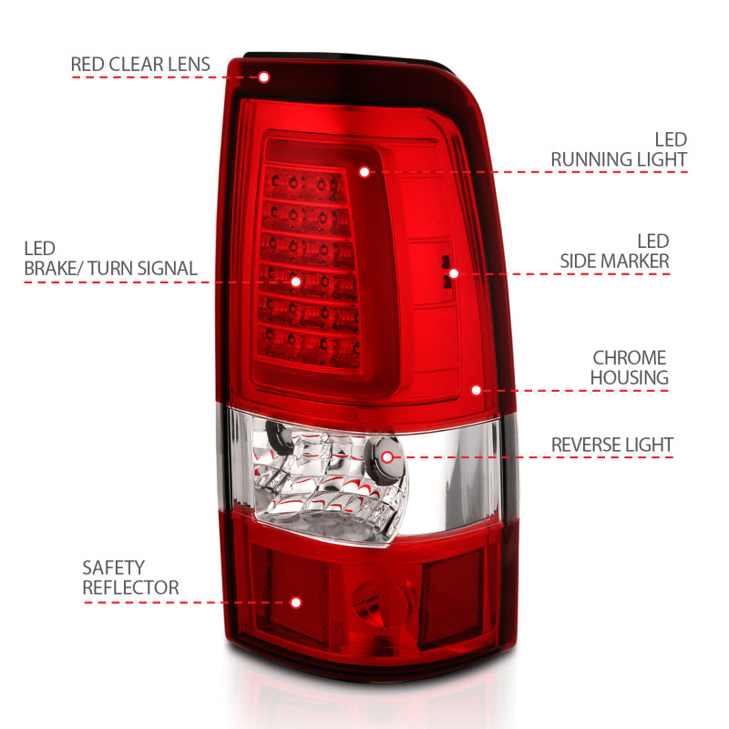 ANZO 1999-2002 Chevy Silverado 1500 LED Taillights Plank Style Chrome With Red/Clear Lens 311332