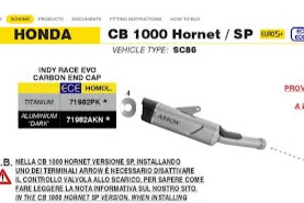 71982AKN  Arrow Indy Race Evo Slip-on Exhaust, Aluminum for Honda CB1000 Hornet 2025