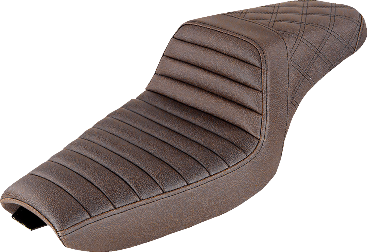 SADDLEMEN Step-Up Seat - Front Tuck-n-Roll/Rear Lattice Stitch - Brown 807-03-176BR