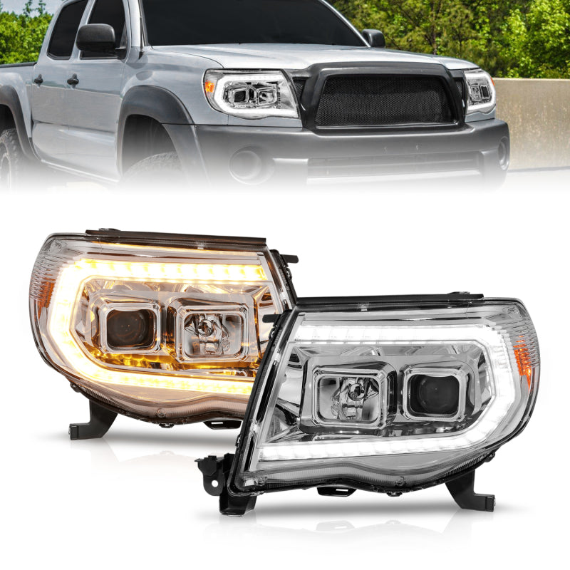 ANZO 05-11 Toyota Tacoma Projector Headlights w/Light Bar Switchback Chrome Housing 111565