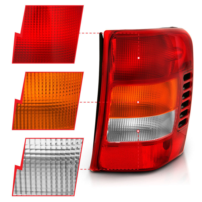 ANZO 1999-2004 Jeep Grand Cherokee Taillight Red/Clear Lens (OE Replacement) 311308