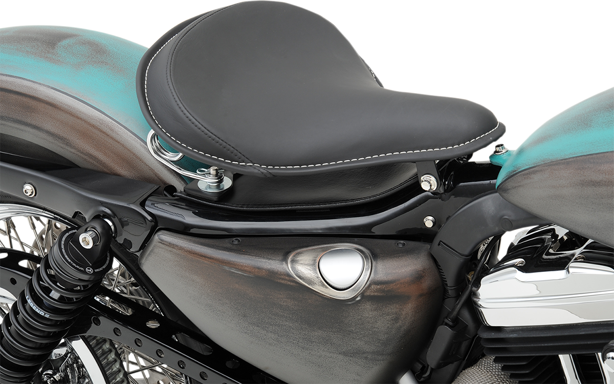 DRAG SPECIALTIES Seat - Spring Solo - Large - Black Solar-Reflective Leather/White Perimeter Stitch 0806-0048