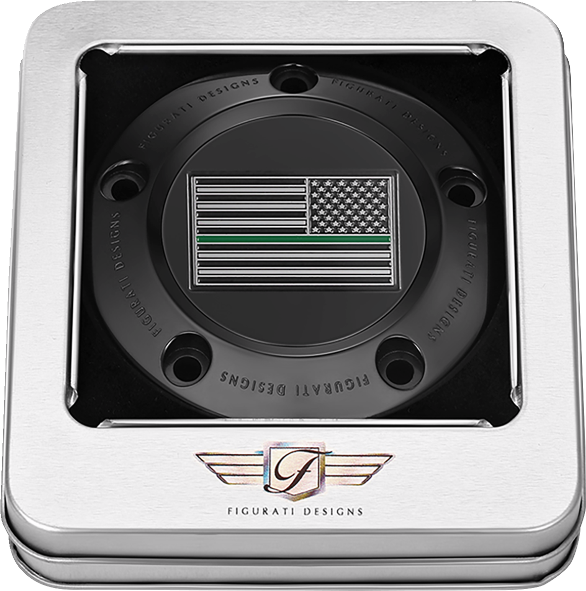 FIGURATI DESIGNS Timing Cover - 5 Hole - American - Green Line - Black FD72-TC-5H-BLK