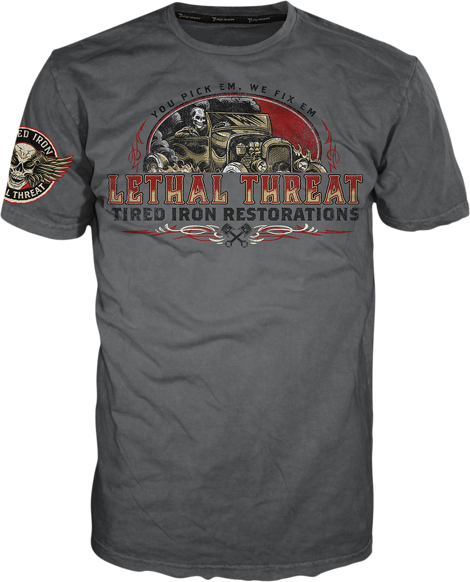 LETHAL THREAT Vintage Velocity Tired Iron Restorations T-Shirt - Gray - Large VV40174L