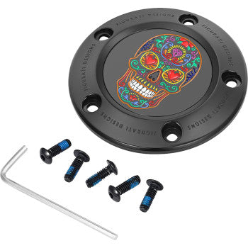 FIGURATI DESIGNS Timing Cover - 5 Hole - Sugar Skull - Black  FD30-TC-5H-BLK