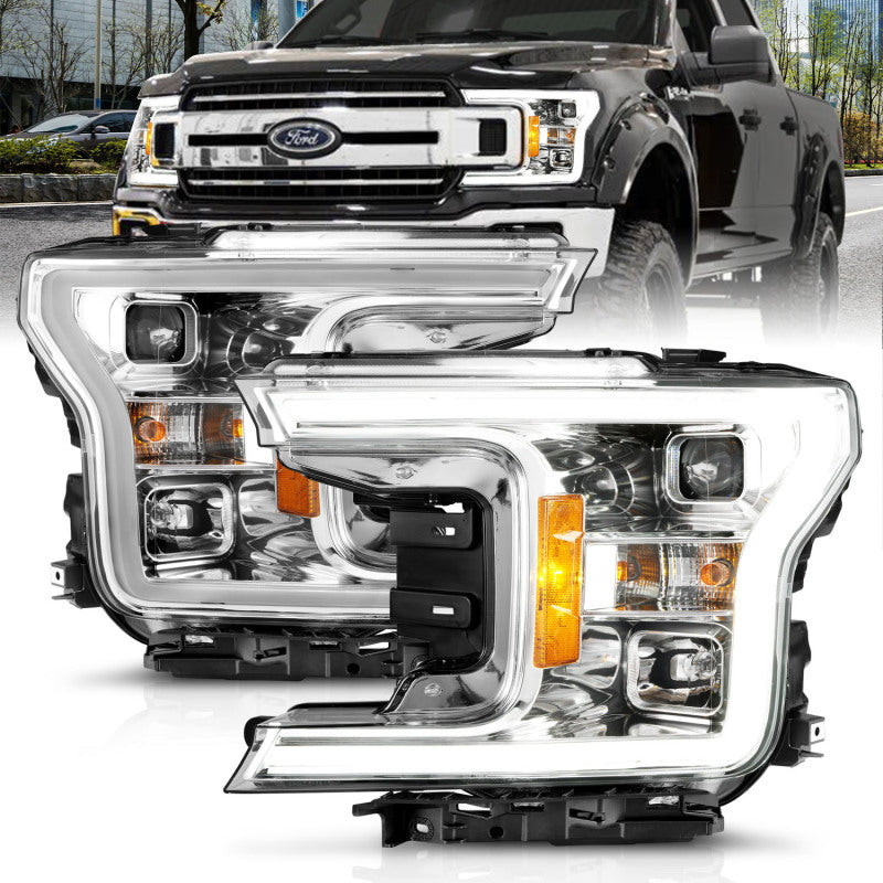 ANZO 18-19 Ford F-150 Projector Headlights w/Plank Style Switchback Chrome w/Amber 111399