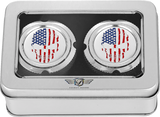 FIGURATI DESIGNS Front Axle Nut Cover - Stainless Steel - Red/White/Blue Flag Skull FD24-FAC-SS