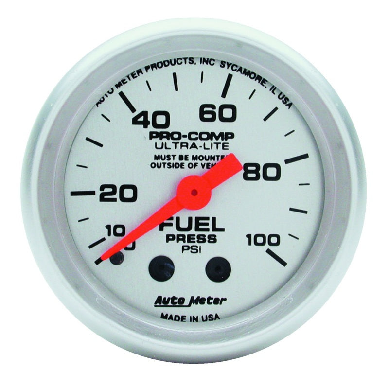 Autometer Ultra-Lite 52mm 0-100 PSI Mechanical Fuel Pressure Gauge 4312