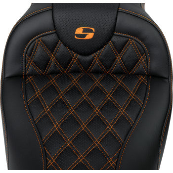 SADDLEMEN Roadsofa™ Seat - with Backrest - Orange Stitch - FL '08-'23 A808-07R-182ORA