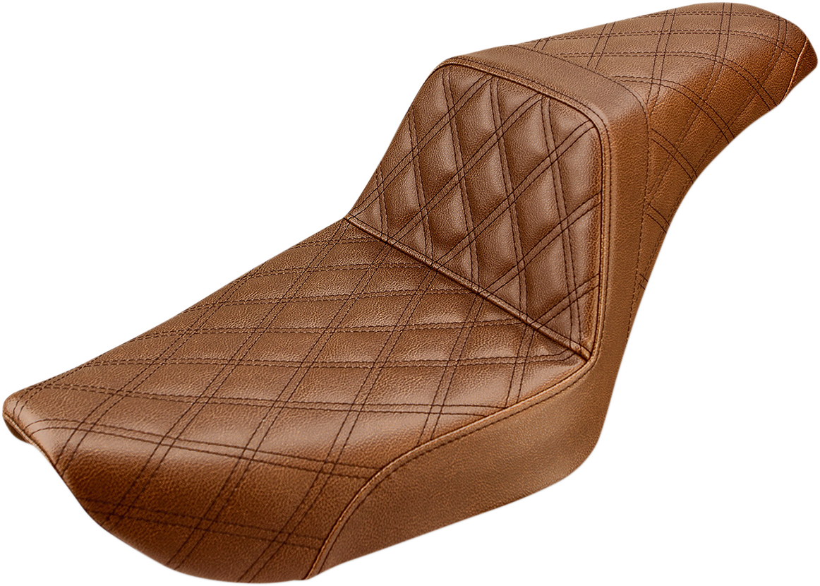 SADDLEMEN Step-Up Seat - Full Lattice Stitch - Brown - Dyna 896-04-175BR