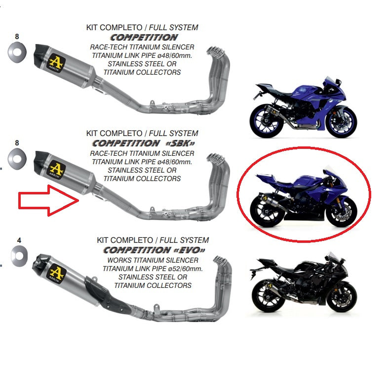 71179ckr Arrow COMPETITION "SBK" Yzf-R1 17-24 Competition Full Titanium Full Kit High Version