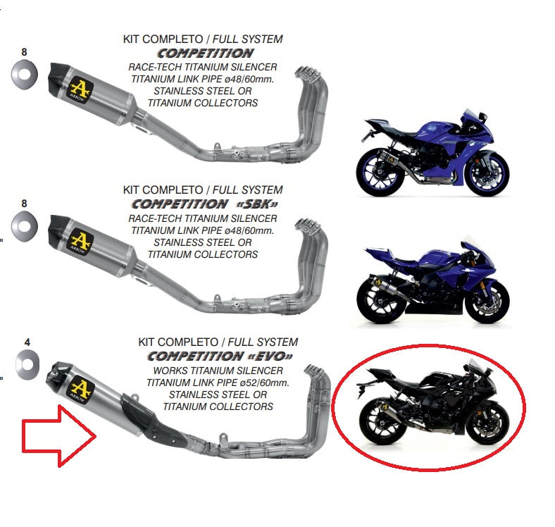 71210ckz Arrow Yzf R1 17-24 Competition Full Kit Low Version  in stainless steel and silencer and link pipe in titanium