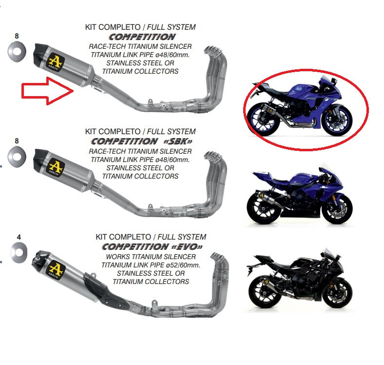 71178ckz Arrow Yamaha Yzf R1 17-24 Competition Full System With Stainless Steel Collectors And Titanium Link Pipe And Race-Tech Silenc.