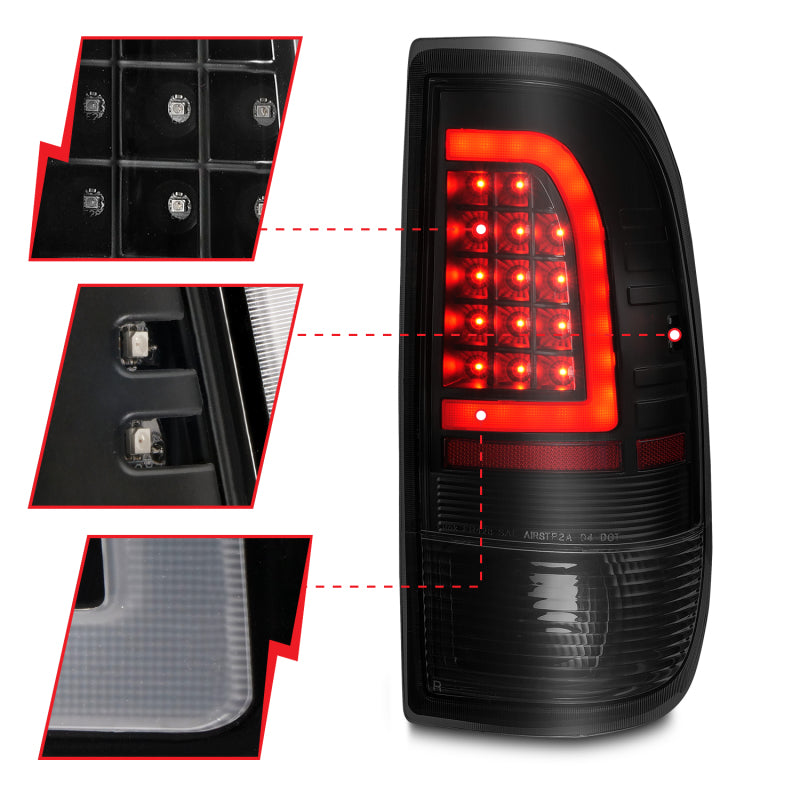 ANZO 1997-2003 Ford F-150 LED Tail Lights w/ Light Bar Black Housing Smoke Lens 311378