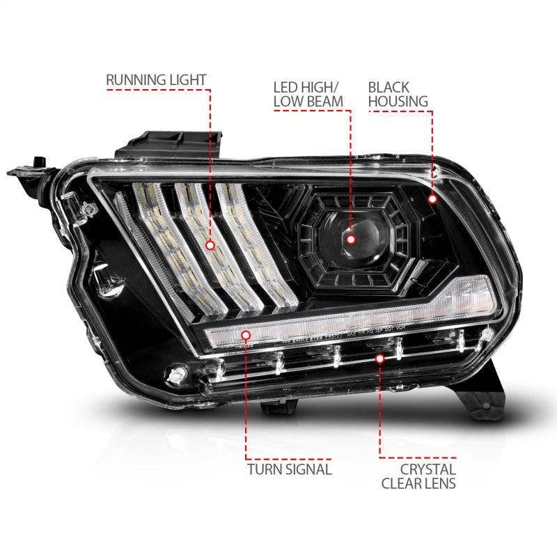 ANZO 10-14 Ford Mustang LED Projector Headlights w/Sequential Light Tube (NON HID Compatible) 121577